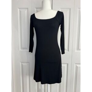 WYLDR Scoop Neck 3/4 Sleeve A-Line Dress Women's Small Black Pull-On‎ Stretch